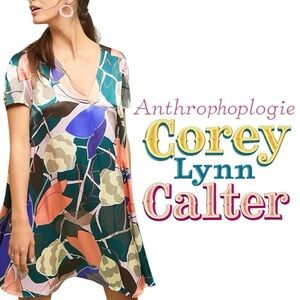 Anthropologie Corey Lynn Calter Multicolor abstract floral Swing Dress Size XS